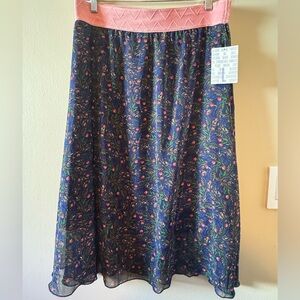 NWT- Lularoe Lola - Size Large - Floral Patterned Women's Skirt - Pink Waistband